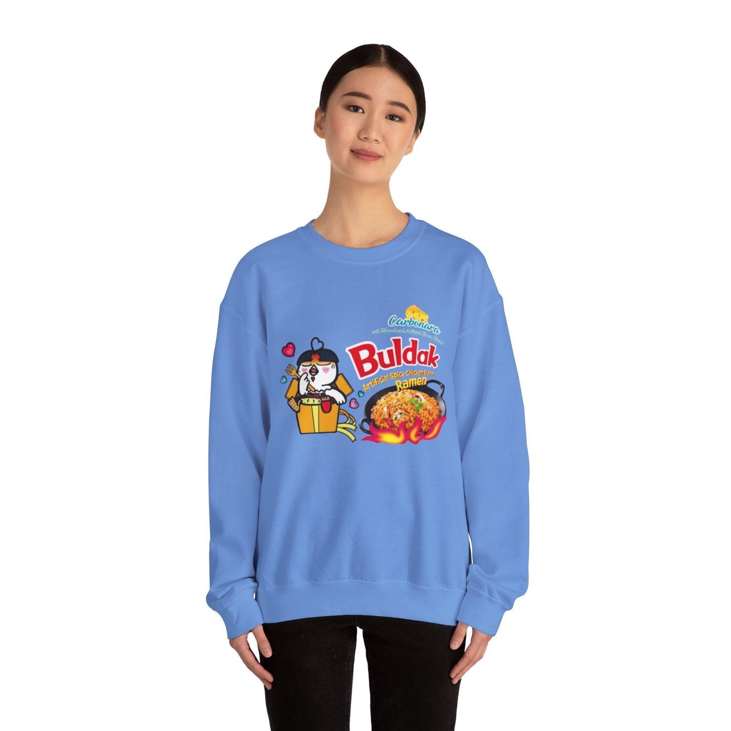 Buldak Ramen Carbonara Sweatshirt, Korean Spicy Noodle Lover Gift, Foodie Apparel, Unisex Crewneck Jumper, Ramen Noodle Fan Shirt