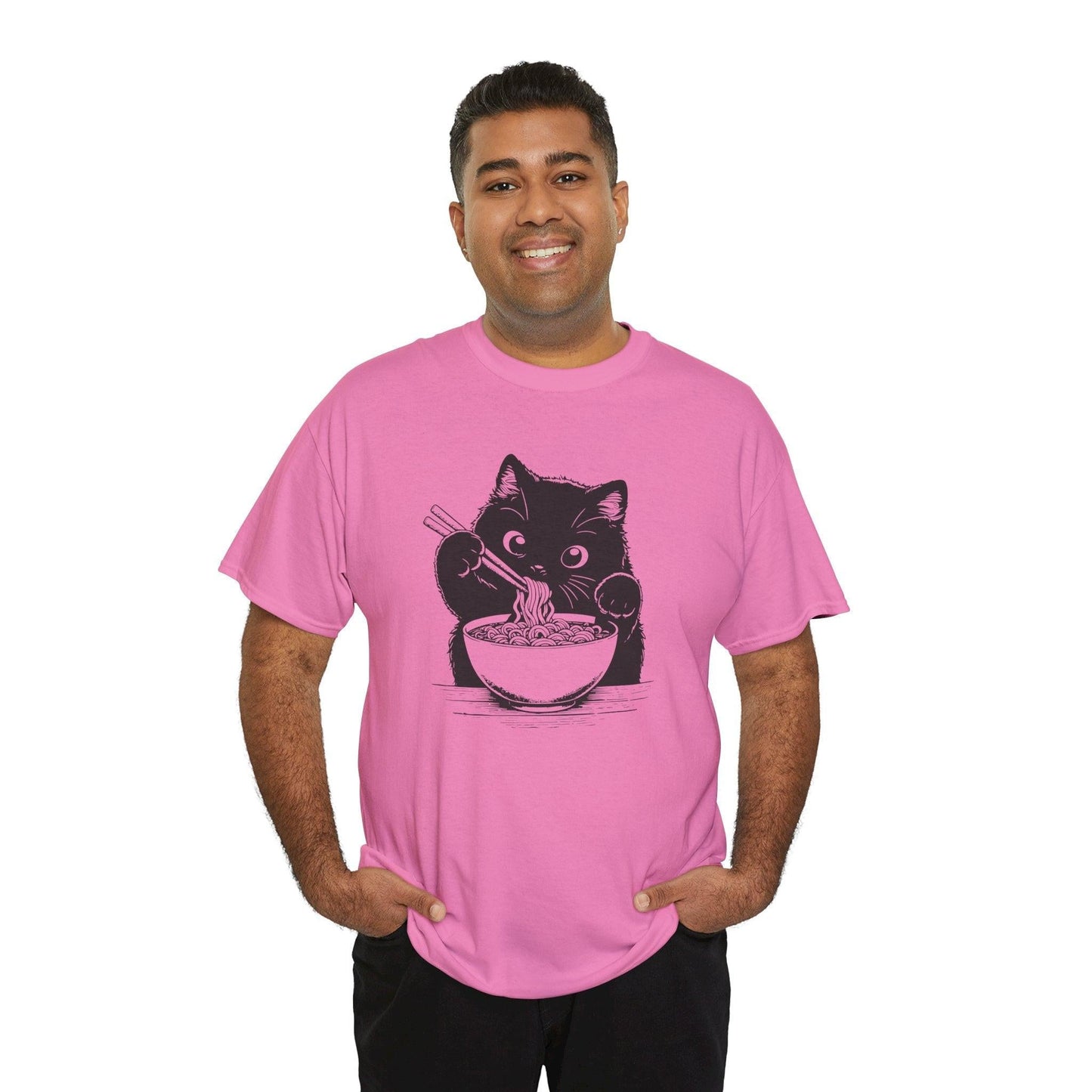 Cute Black Cat Eating Ramen T-Shirt, Cat Lover Tee, Funny Cat Shirt, Kawaii Kitty Top, Unisex Graphic Tee