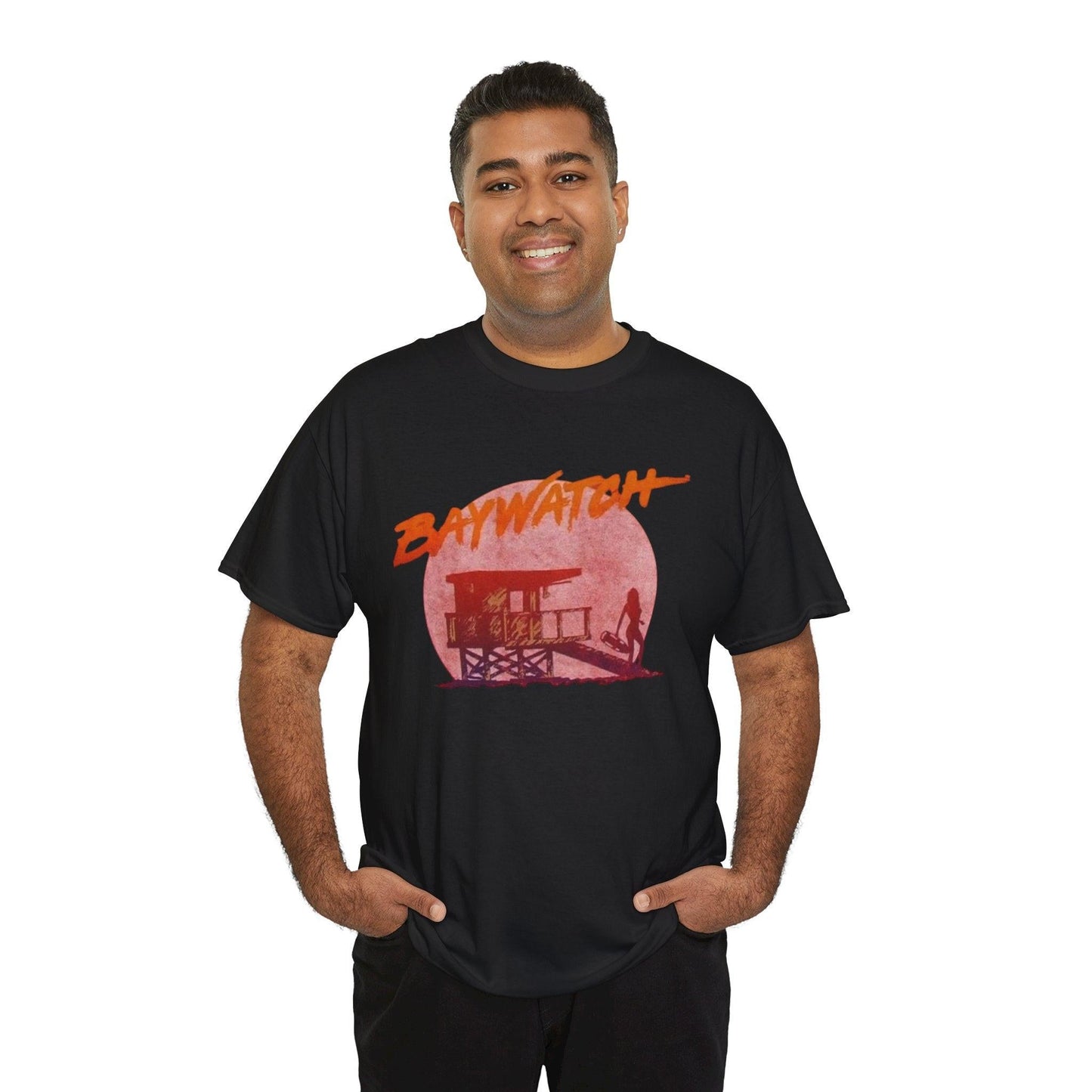 Vintage Baywatch T-Shirt, Retro 90s Lifeguard Sunset Graphic, Oversized Boxy Fit Cotton Tee, Sun-Bleached Aesthetic Streetwear