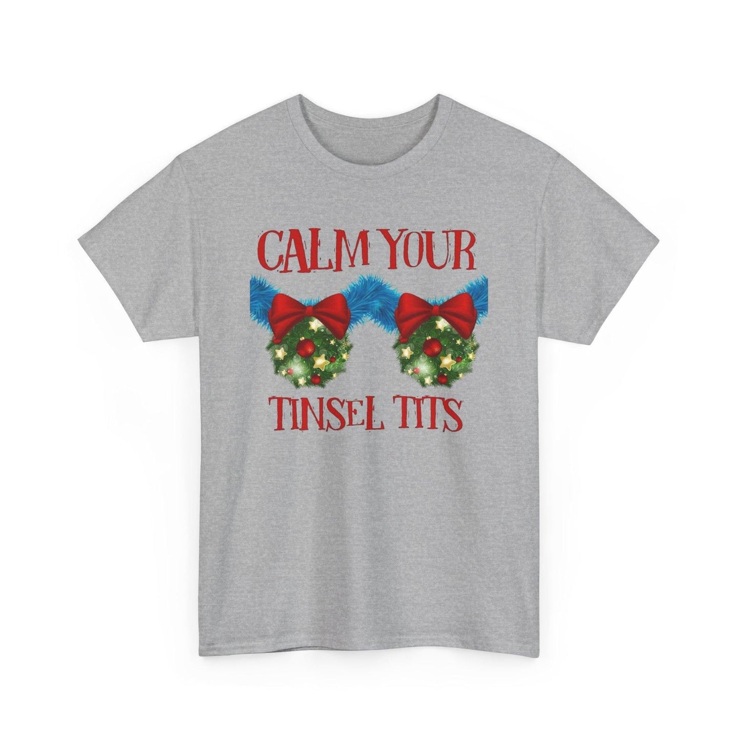 Calm Your Tinsel Tits Tee | Christmas wreath bra graphic tee