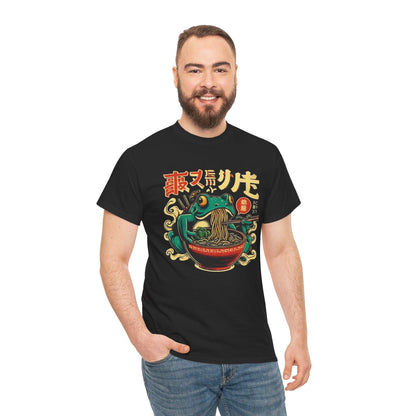 Funny Frog Eating Ramen Tee, Cute Animal Lover Gift, Novelty Unisex Shirt, Japanese Ramen Noodle Lover Top, Green Frog Tee, Foodie Gift