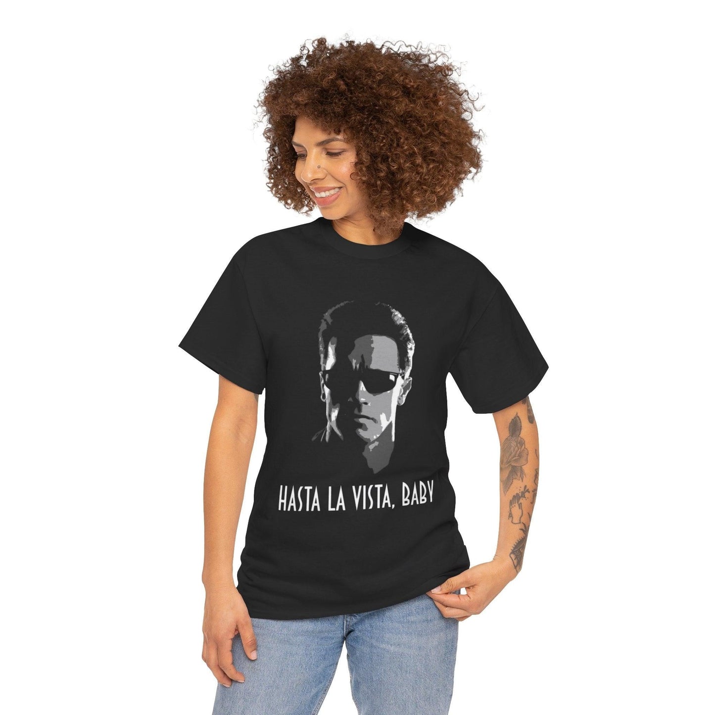 Retro Quote T-Shirt, Unisex Tee with 'Hasta La Vista, Baby' Design, Vintage Graphic Shirt, Movie Lover Gift, Cool Casual Wear