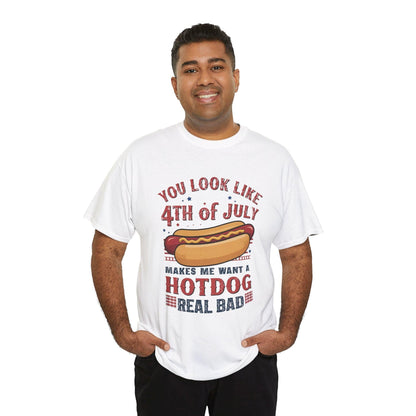 American Flag 4th of July Hotdog Unisex Heavy Cotton Tee - Patriotic Independence Day Shirt, BBQ Graphic Tshirt, USA July Fourth Apparel,