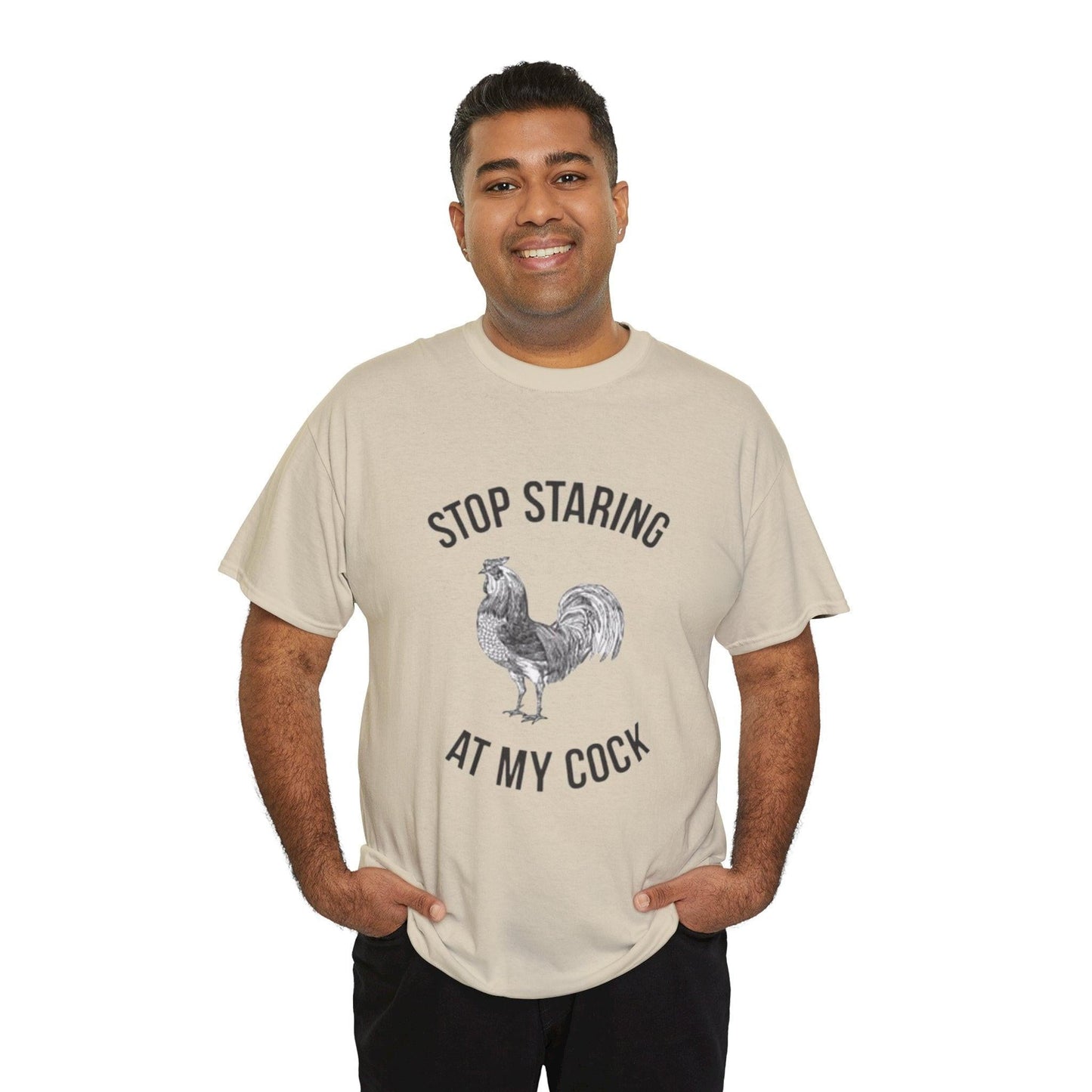 Humorous Unisex Heavy Cotton Tee - "Stop Staring at My Cock" - Fun Gift, Casual Wear, Unique T-Shirt, Gag Gift, Farm Life Apparel