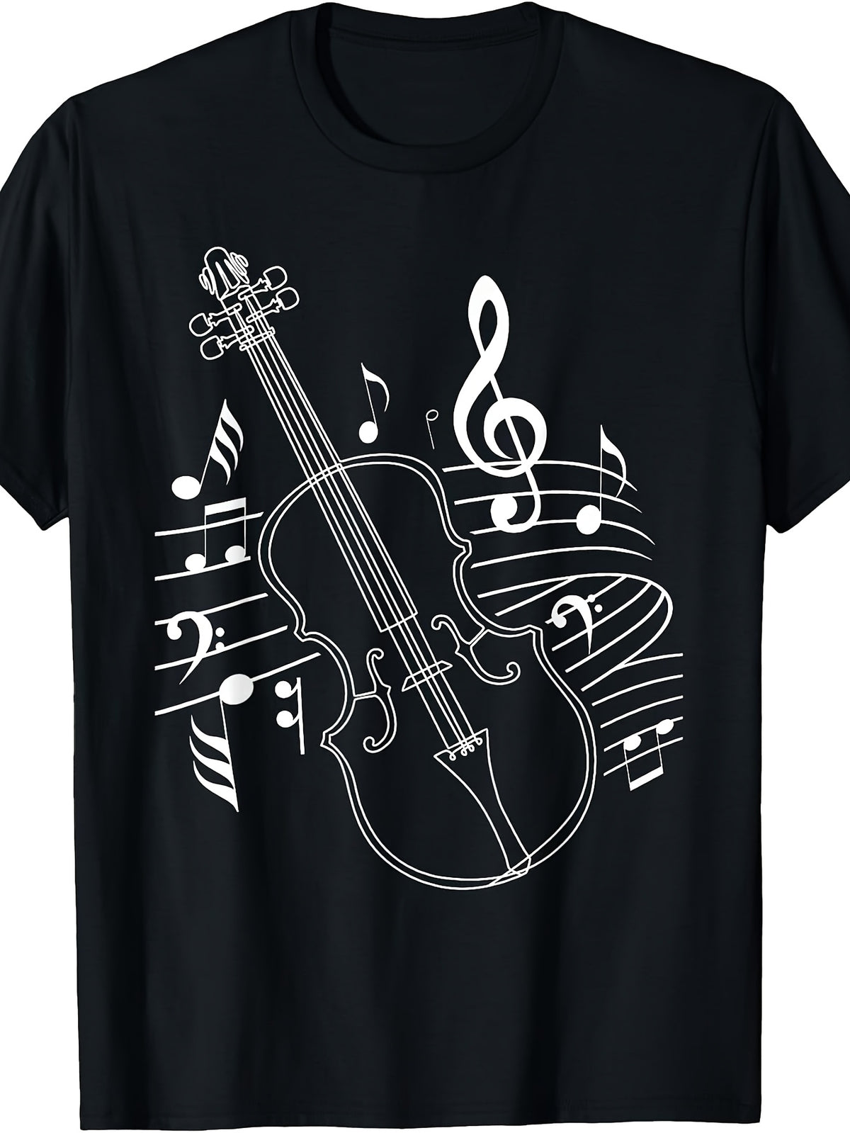 Retro Violin Musical Note T-Shirt - Suitable for Musicians & Music Lovers, Round Neck Regular Fit Tee with Violinist, Machine Washable for Concerts, Practice & Casual Wear - Musician Apparel