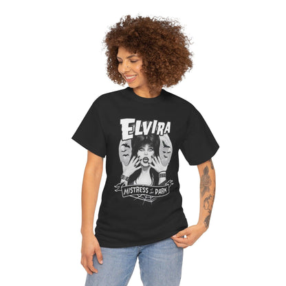 Elvira Mistress of the Dark Unisex Tee, Horror T-Shirt for Fans, Heavyweight Cotton Shirt, Gothic Graphic Top, Halloween Costume, Spooky