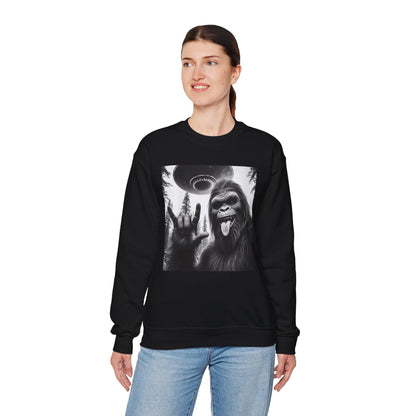 Big Foot UFO Selfie Sweatshirt, Funny Sasquatch Crewneck Jumper, Novelty Selfie Apparel, Gift for Cryptid Lovers
