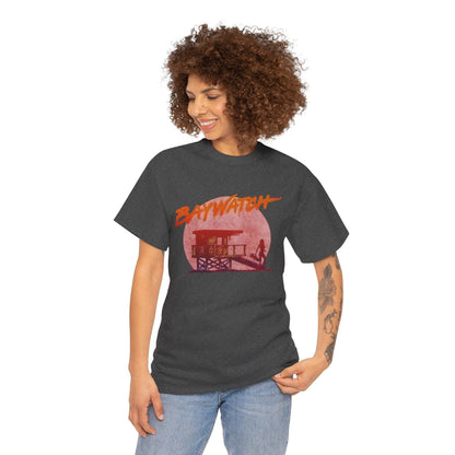 Vintage Baywatch T-Shirt, Retro 90s Lifeguard Sunset Graphic, Oversized Boxy Fit Cotton Tee, Sun-Bleached Aesthetic Streetwear