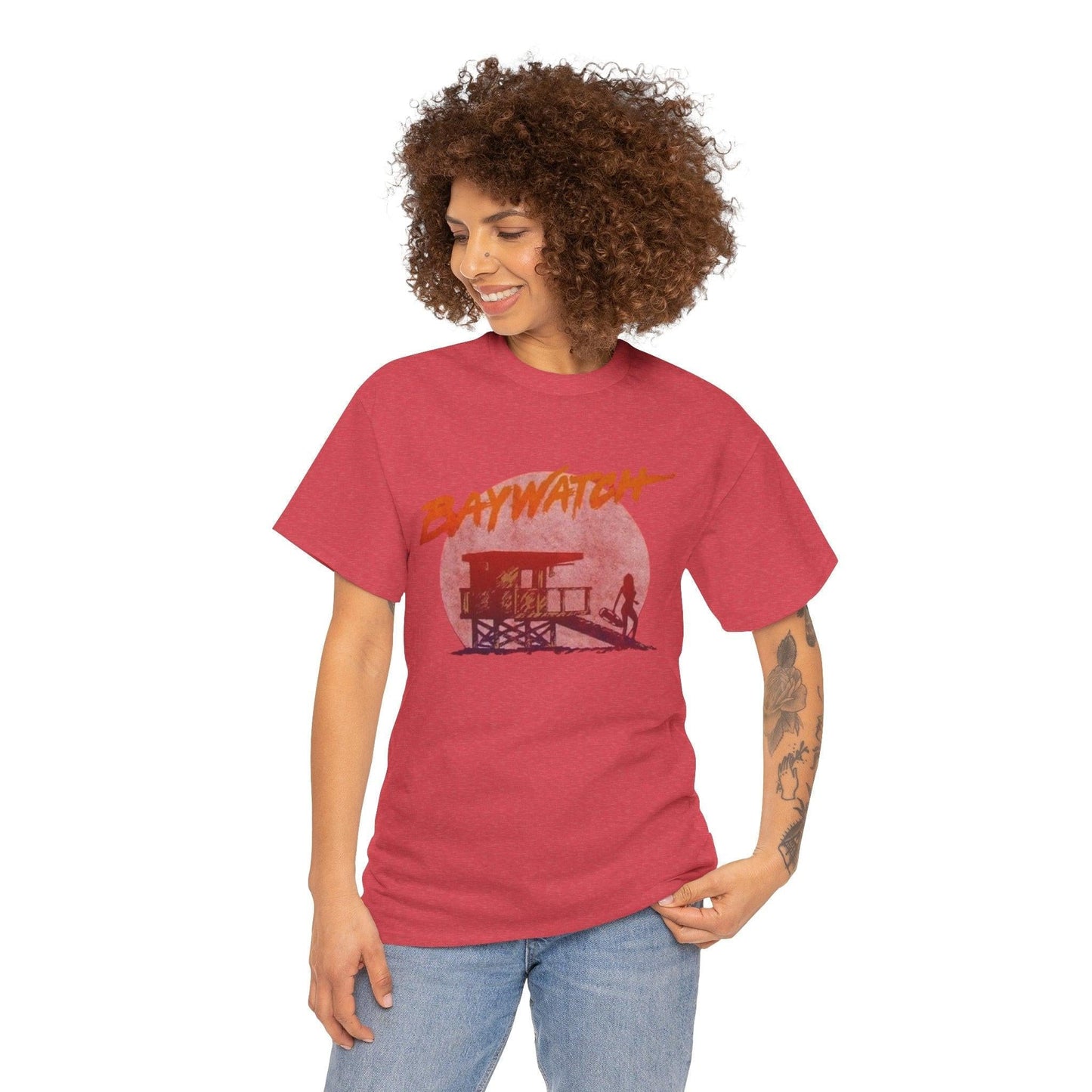 Vintage Baywatch T-Shirt, Retro 90s Lifeguard Sunset Graphic, Oversized Boxy Fit Cotton Tee, Sun-Bleached Aesthetic Streetwear