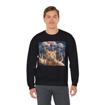 Cat Selfie Space Ship Crewneck Sweatshirt, Funny Cat Lover Gift, Galaxy Cat Graphic Jumper, Cat in Space Shirt, Cat Owner Apparel, Grey Cat