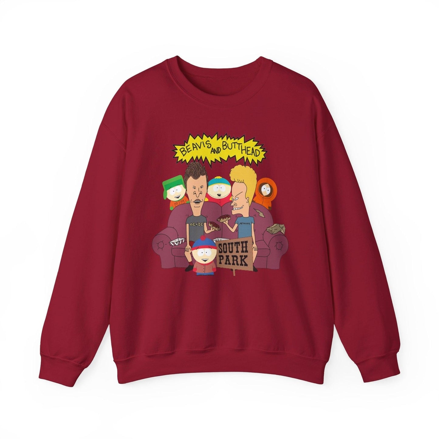 TV Show Mashup Unisex Sweatshirt, Beavis and Butthead meets South Park, Funny Cartoon Crewneck Jumper, Pop Culture Pullover, Retro 90s