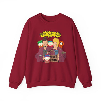 TV Show Mashup Unisex Sweatshirt, Beavis and Butthead meets South Park, Funny Cartoon Crewneck Jumper, Pop Culture Pullover, Retro 90s