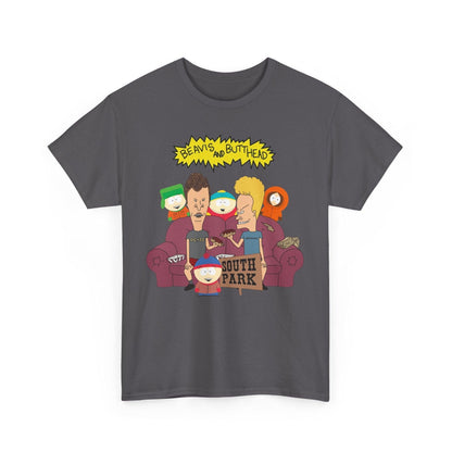 Funny Cartoon Mashup Unisex Heavy Cotton Tee, Beavis and Butthead South Park Shirt, Graphic Tee, TV Show Gift, Pop Culture Clothing, Adult