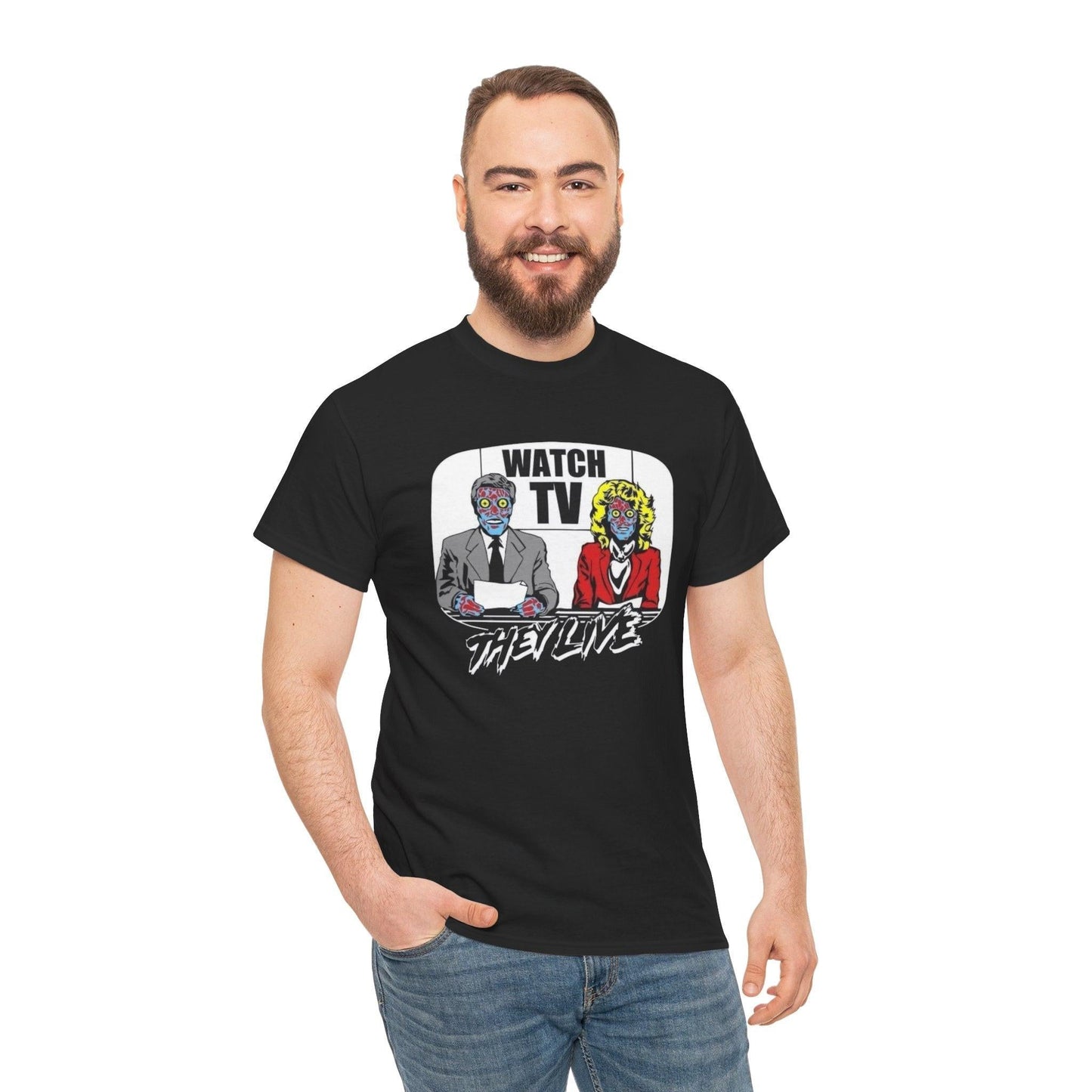 They Live Alien Movie Watcher Tee, Sci-Fi Fan Gift, Pop Culture Tee, Unisex Heavy Cotton Top, Movie Lover Shirt