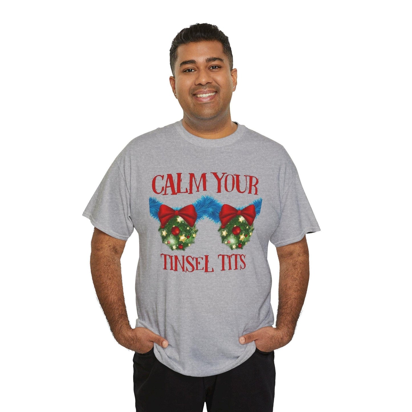 Calm Your Tinsel Tits Tee | Christmas wreath bra graphic tee