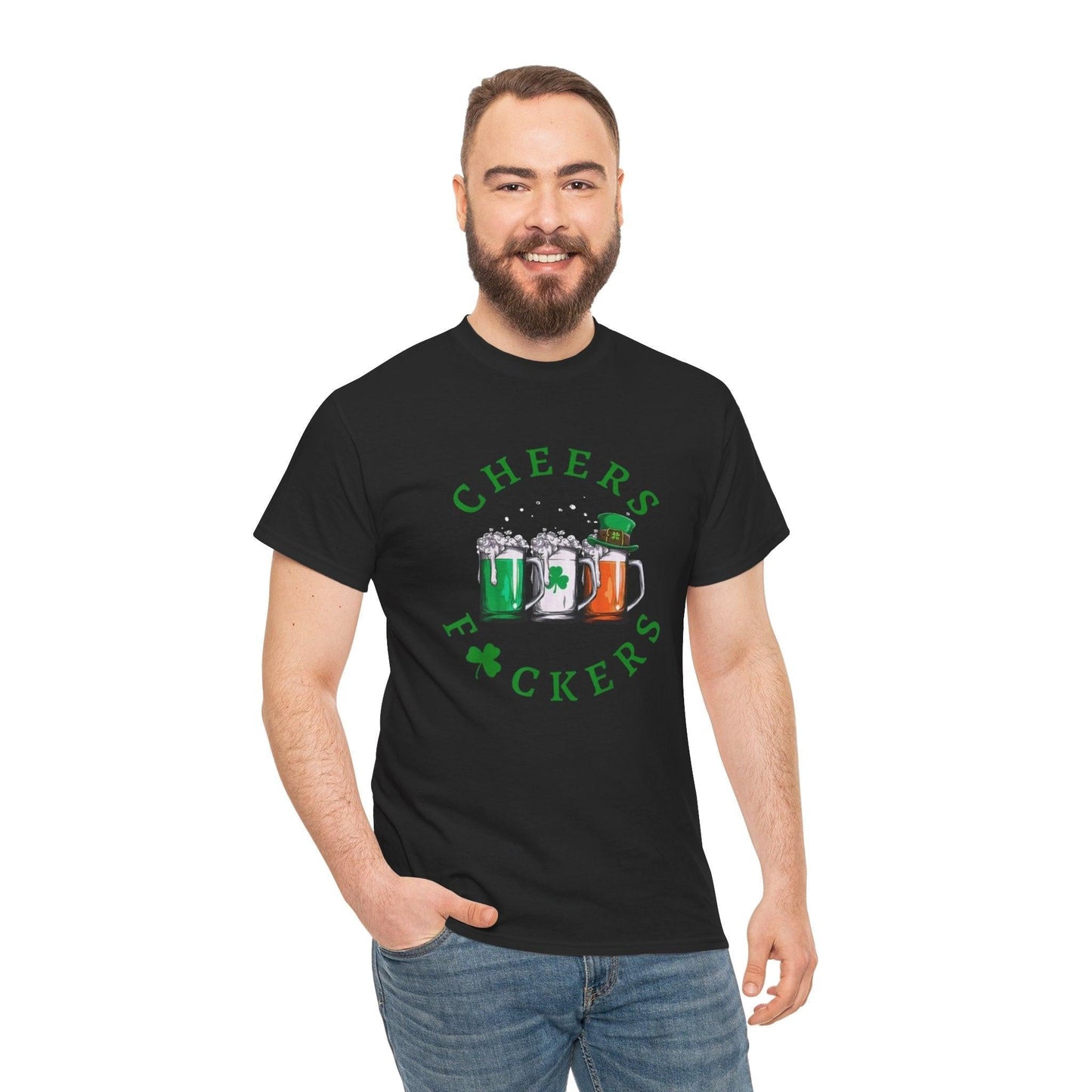 Cheers F*ckers St. Patrick's Day Tee, Unisex Cotton T-Shirt for Beer Lovers, Funny Irish Shirt, Pub Crawl Outfit, Gift for St. Paddy's Day