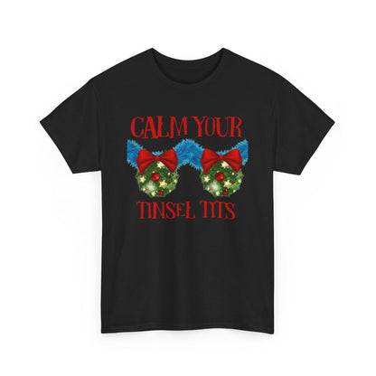 Calm Your Tinsel Tits Tee | Christmas wreath bra graphic tee