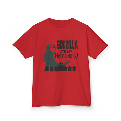 Kids Tee, Funny Godzilla Ate My Homework Design, Monster Lover Gift, Back to School Shirt, Children's Clothing, Youth T-Shirt for Boys and