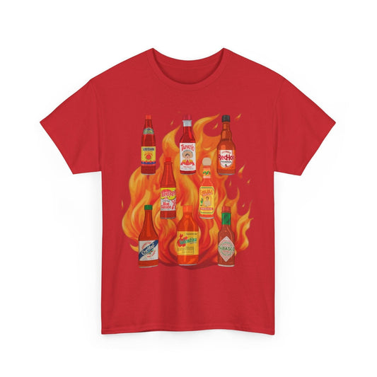Spicy Hot Sauce Lover's Unisex Heavy Cotton Tee, Funny Hot Sauce Graphic T-Shirt, Foodie Gift, BBQ Party Attire, Casual Wear, Festival Shirt