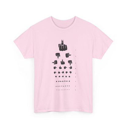 Funny Hand Gesture Eye Chart T-Shirt, Unisex Graphic Tee, Humorous Sight Test Shirt, Sarcastic Vision Exam Top, Hilarious Optometrist Gift