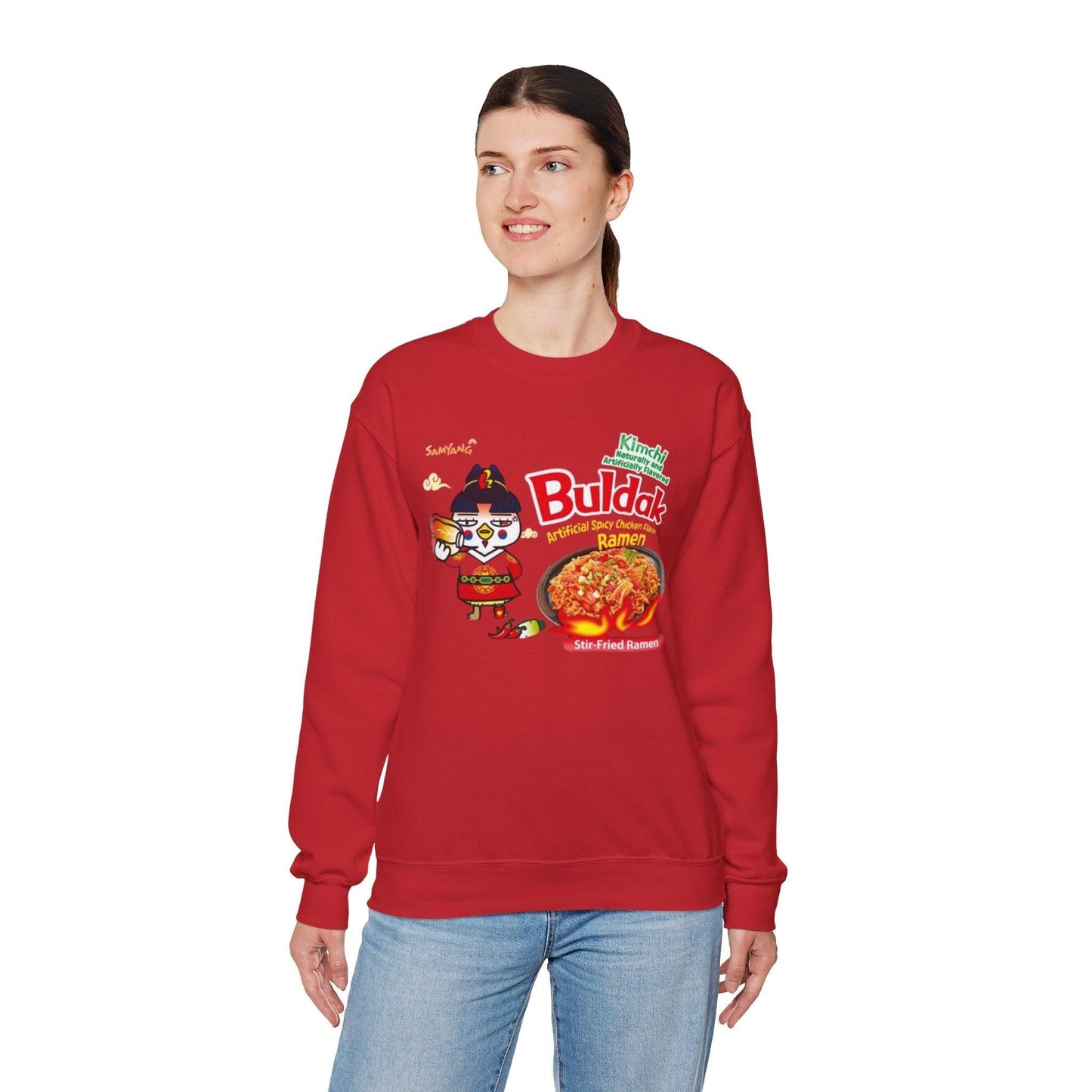Buldak Spicy Kimchee Ramen Sweatshirt, Korean Ramen Crewneck, Spicy Food Pullover, Ramen Lover Gift, K-Food Jumper, Foodie Top