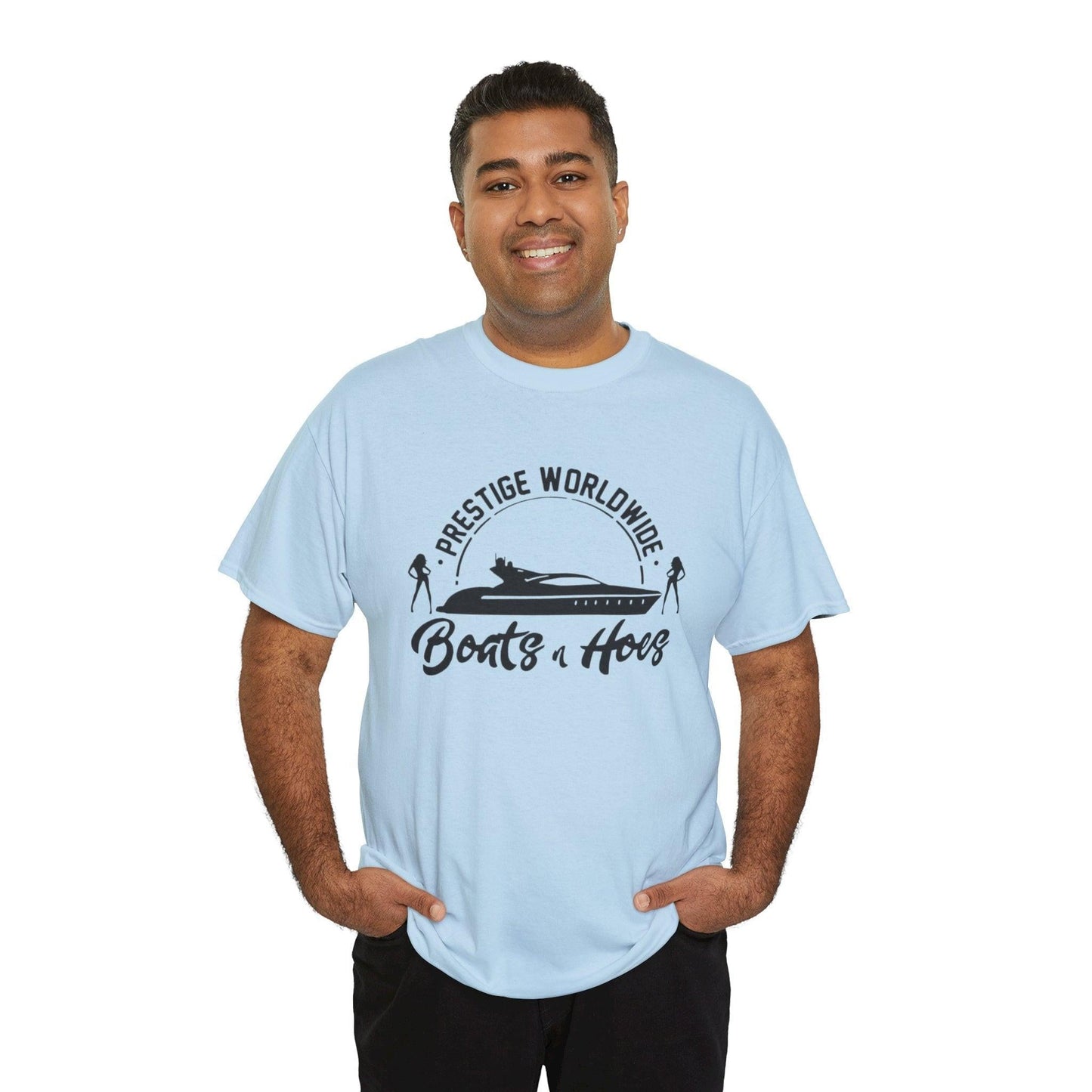 Prestige Worldwide 'Boats & Hoes' Unisex Heavy Cotton Tee, Funny Graphic Shirt, Beachwear, Gift for Him, Summer Casual Wear