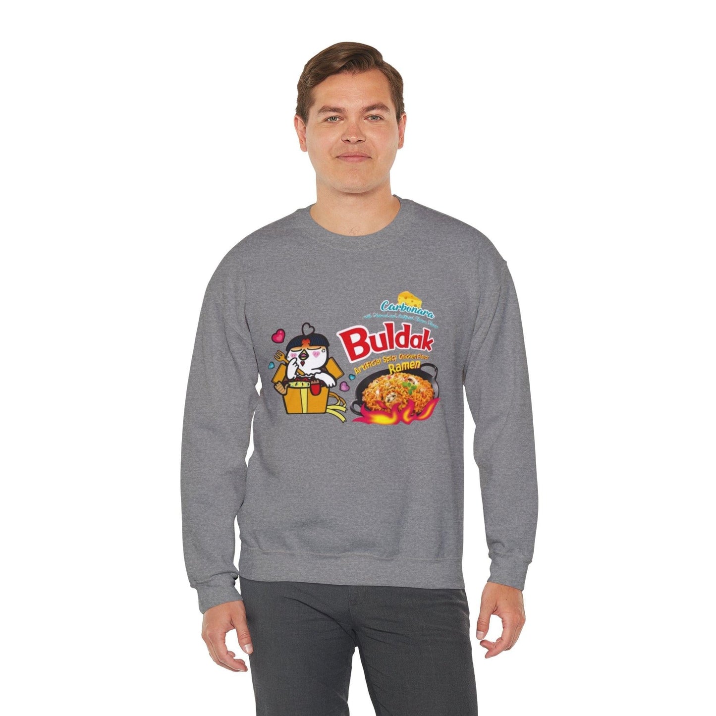 Buldak Ramen Carbonara Sweatshirt, Korean Spicy Noodle Lover Gift, Foodie Apparel, Unisex Crewneck Jumper, Ramen Noodle Fan Shirt