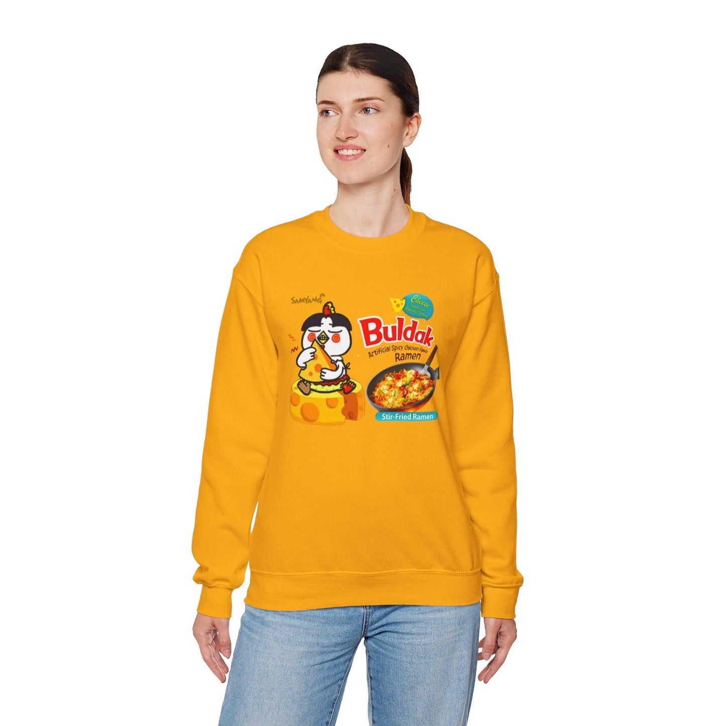 Buldak Spicy Cheese Ramen Sweatshirt, Korean Food Lover Gift, Comfortable Pullover Jumper, Ramen Noodle Soup Apparel, Foodie Clothing,