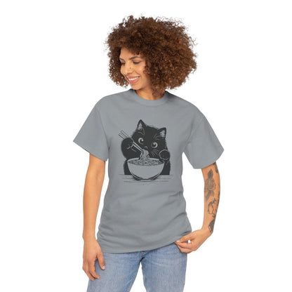 Cute Black Cat Eating Ramen T-Shirt, Cat Lover Tee, Funny Cat Shirt, Kawaii Kitty Top, Unisex Graphic Tee