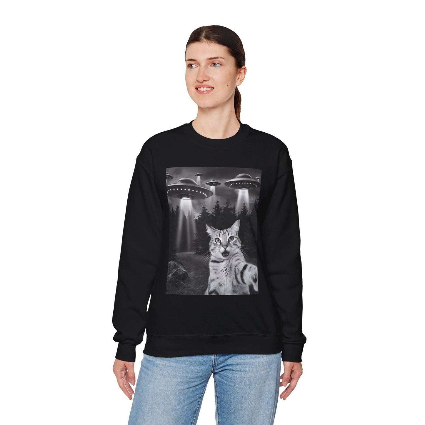Selfie Cat with UFO Sweatshirt