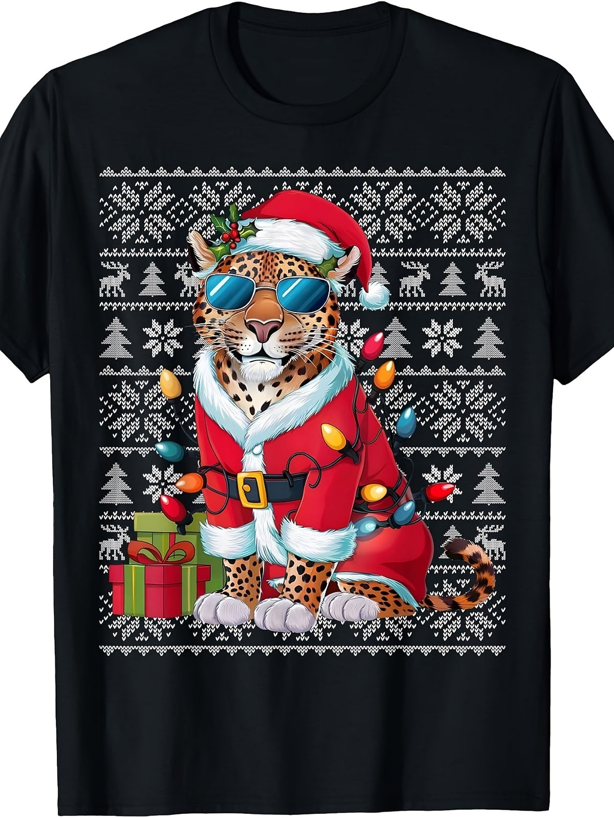 Leopard Christmas Sweater Style Ugly Santa Leopard Christmas T-Shirt