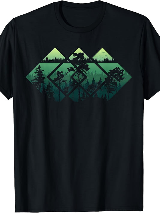 Forest Wildlife Trees Geometric Minimalism Outdoors Nature T-Shirt