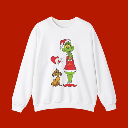 Grinch and Max Unisex Sweatshirt with Growing Heart Design