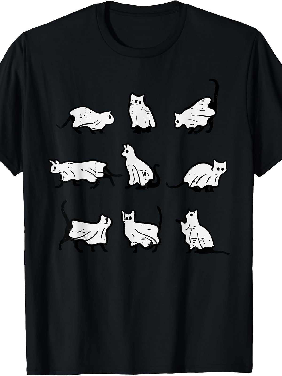 Cute Cartoon Style, Men's And Women's T-Shirt, Funny Cats Pattern, Halloween Party Autumn Winter Wear