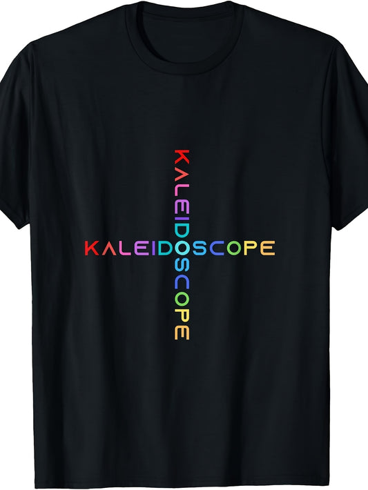 Unisex T-Shirt, Rainbow Kaleidoscope Cross Text Design, Casual Summer Wear