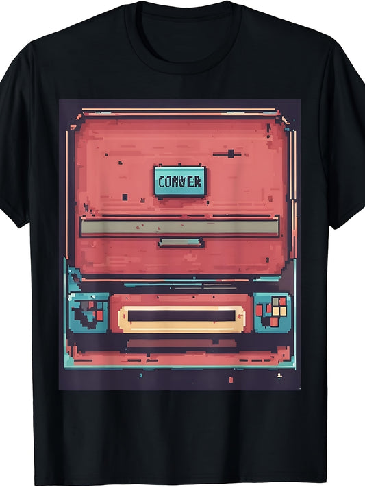Retro Pixel Art, Men'S And Women'S T-Shirt, Vintage Red Console with Cover Text Design, Casual Summer Wear
